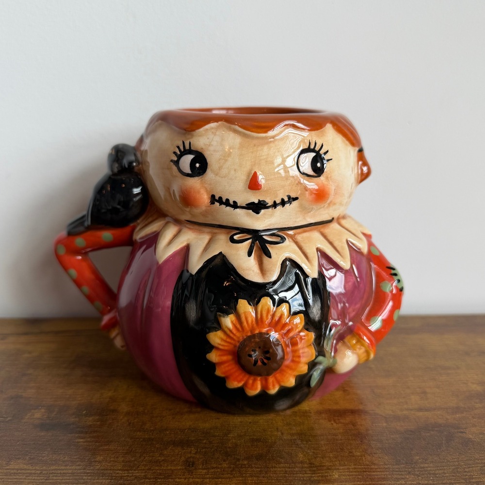 Johanna Parker Ceramic Mug Halloween Scare Crow Autumn Fall Cup Cute Sunflower